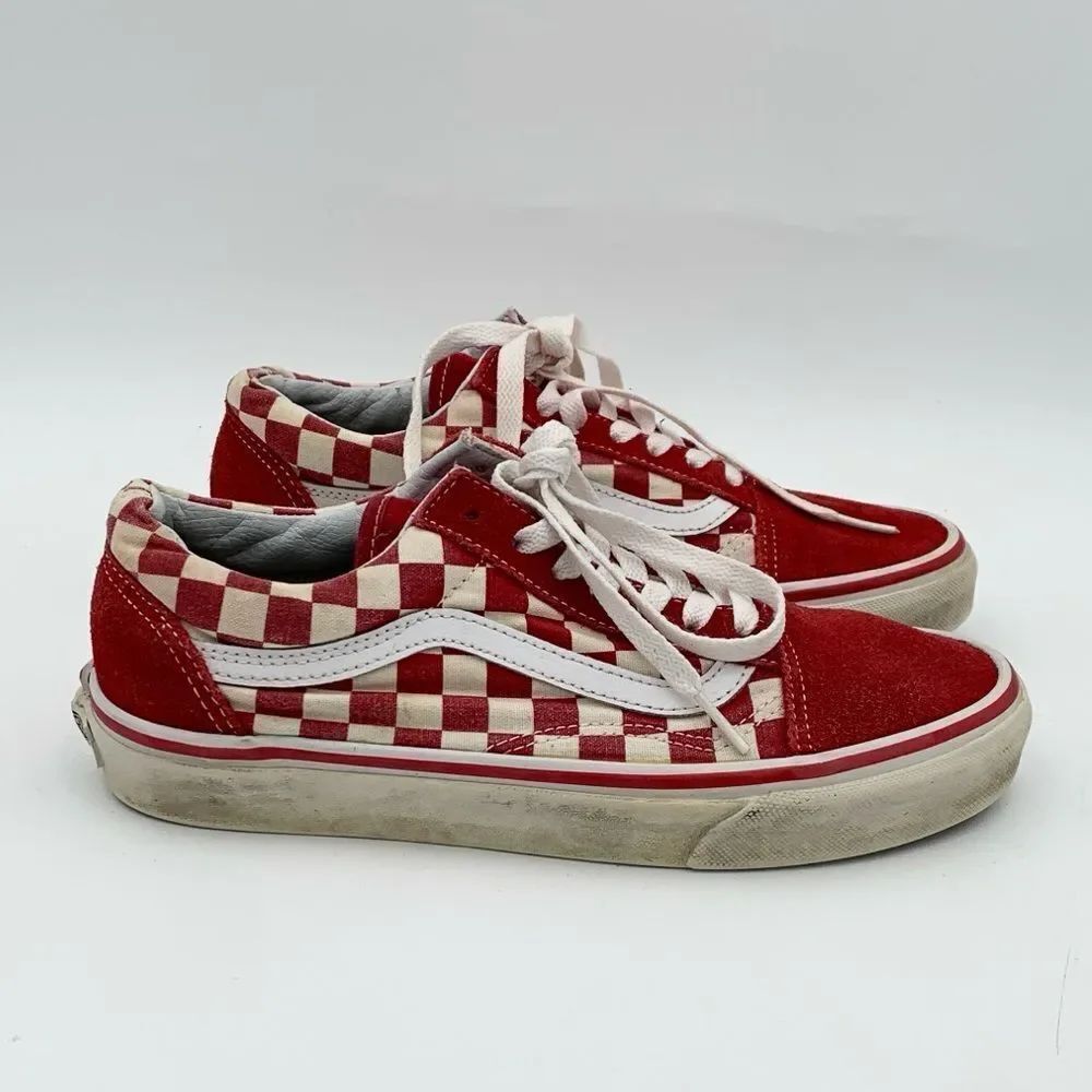 Vans Red and White Checkered Low-Top Sneakers mens size 6